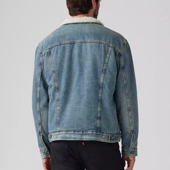 Levi's Blue Medium Wash Denim Sherpa Truck Jacket Type III Fully Lined Size XXL - Picture 7 of 12